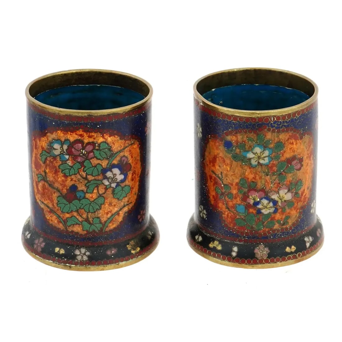 Pair of Antique Early Meiji Japanese Cloisonne Enamel Brush Pots in the Style of Namikawa - 6