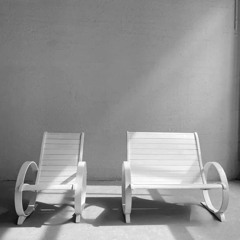 Mid-Century Painted Wood Outdoor Bench & Lounge Chair, 2 Pieces - 3