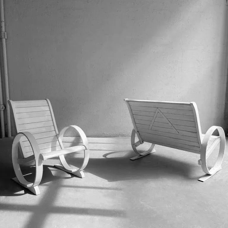 Mid-Century Painted Wood Outdoor Bench & Lounge Chair, 2 Pieces - 5