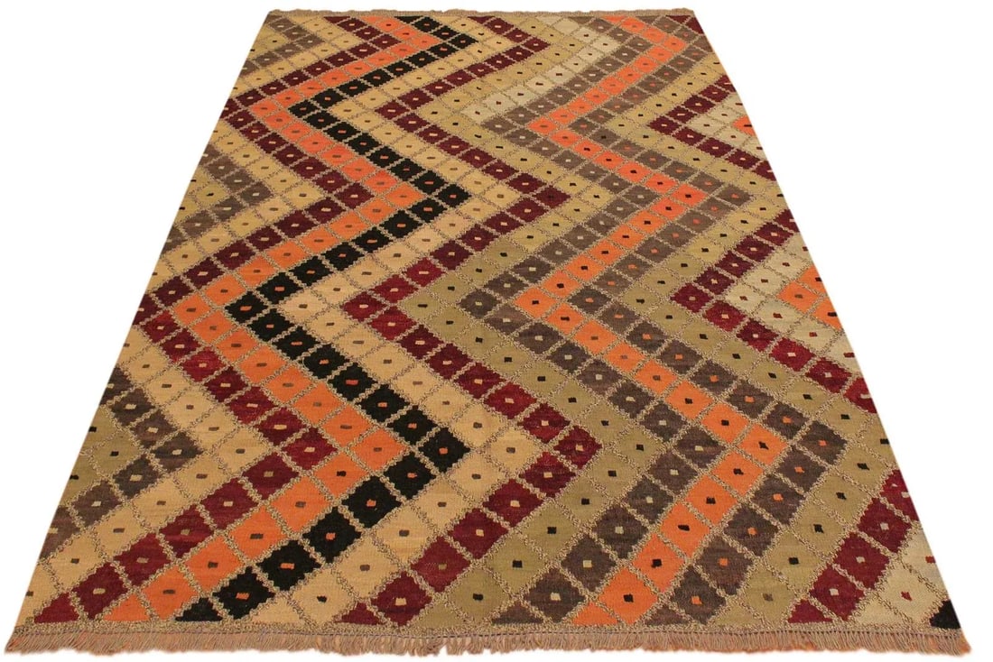 1990s Bohemian Kilim Tan Beige Wool Rug - 5'5" X 6'10" - 4