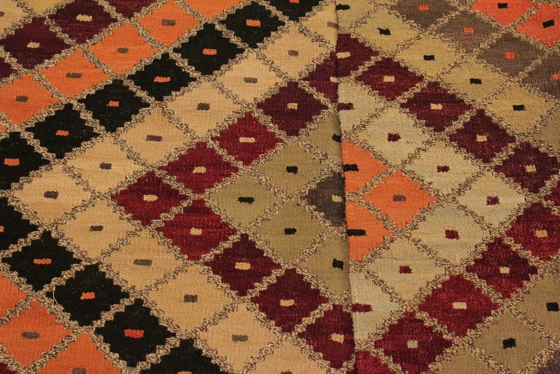 1990s Bohemian Kilim Tan Beige Wool Rug - 5'5" X 6'10" - 5