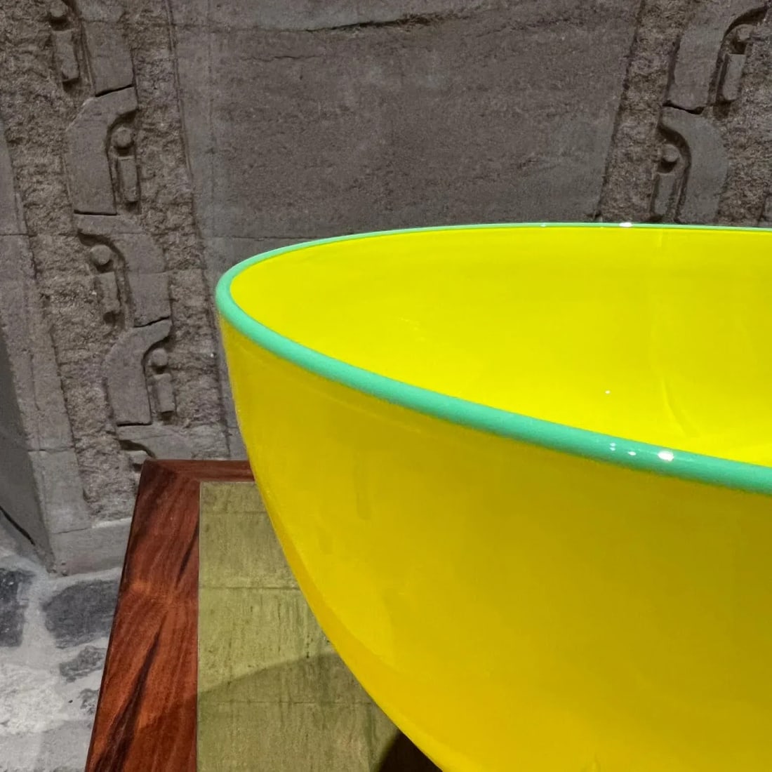 Czech Art Tango Glass Pedestal Bowl Yellow & Green - 3