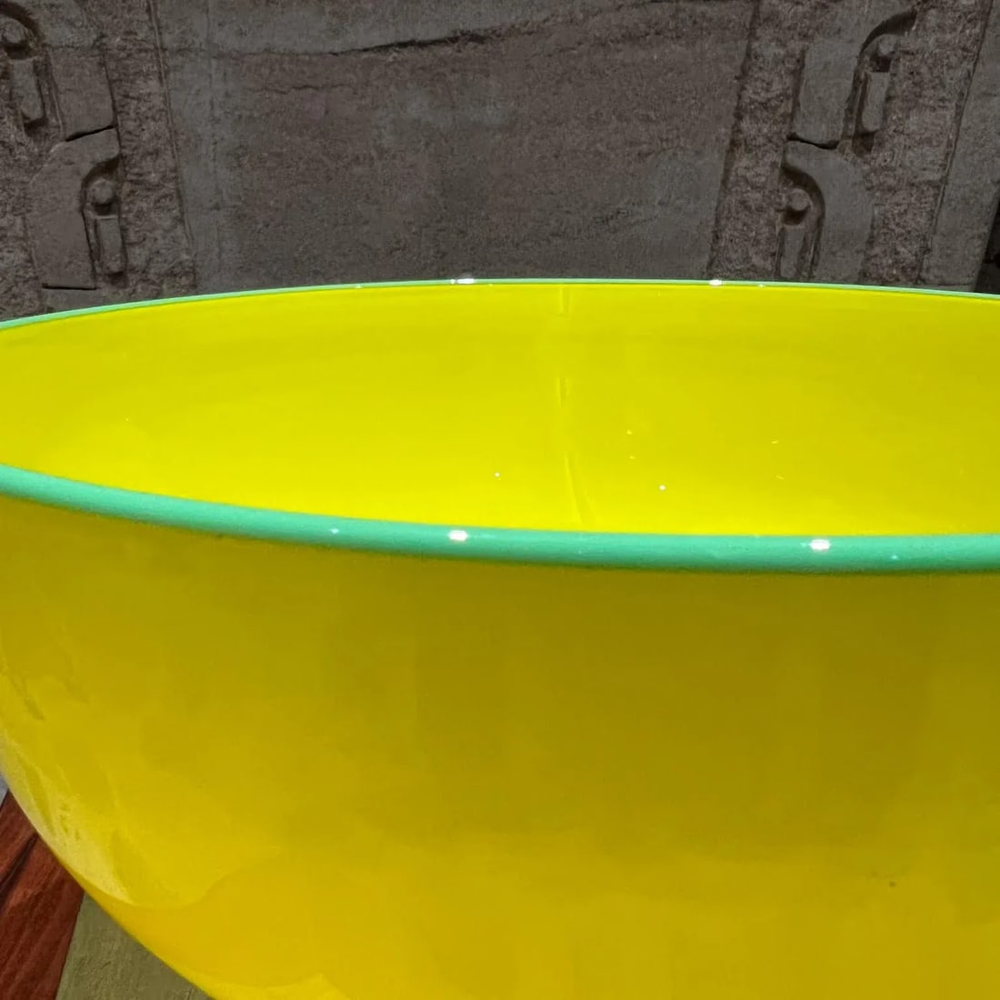Czech Art Tango Glass Pedestal Bowl Yellow & Green - 7