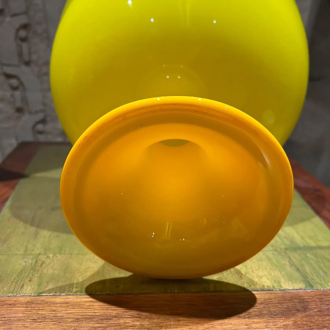 Czech Art Tango Glass Pedestal Bowl Yellow & Green - 9