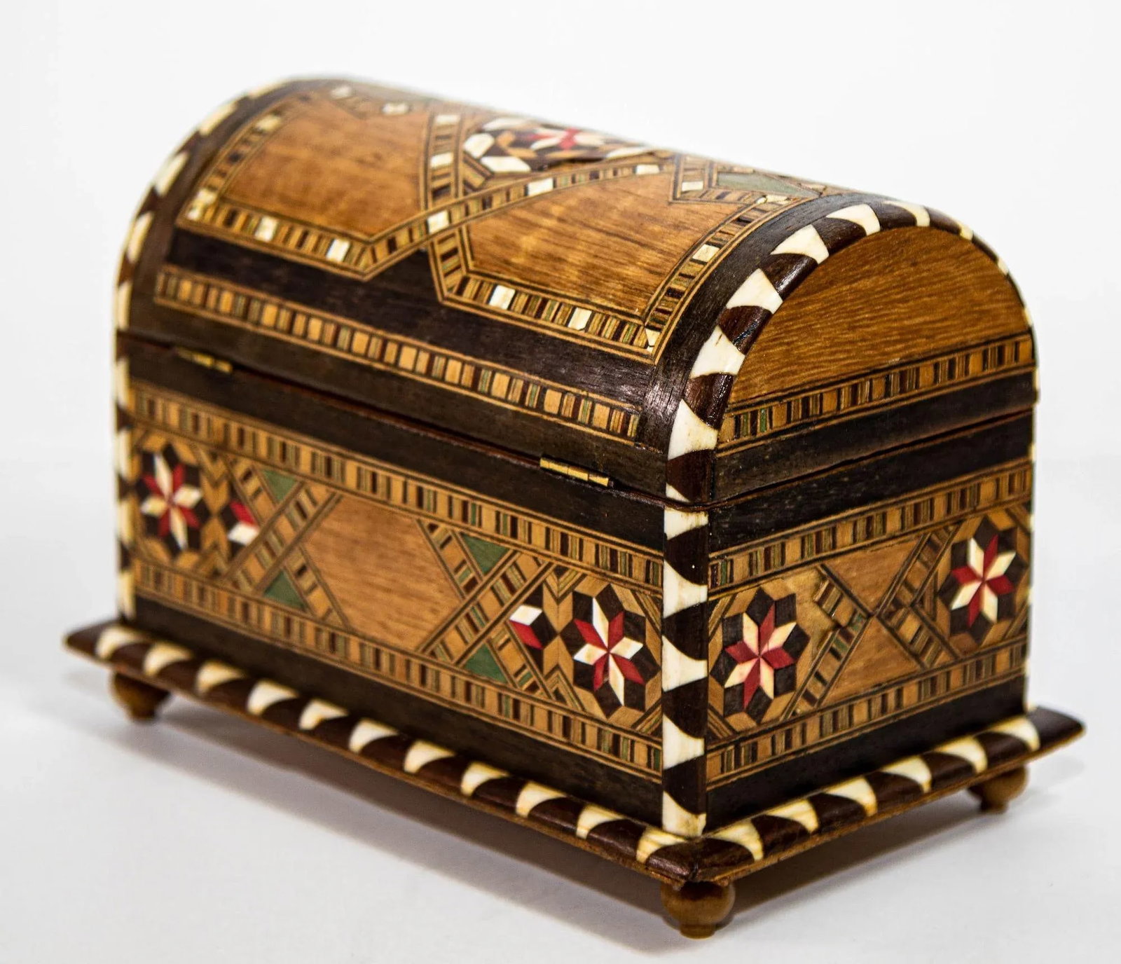 Moorish Spain Arch Top Wood Inaid Marquetry Jewelry Box - 2