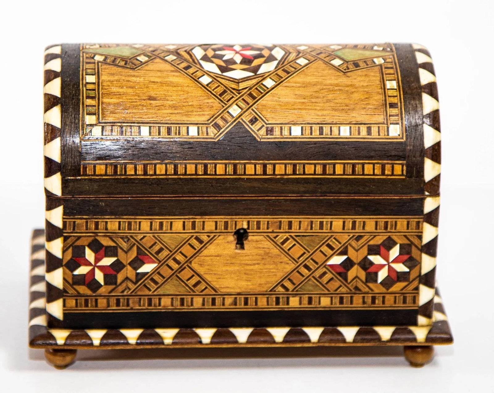 Moorish Spain Arch Top Wood Inaid Marquetry Jewelry Box - 3
