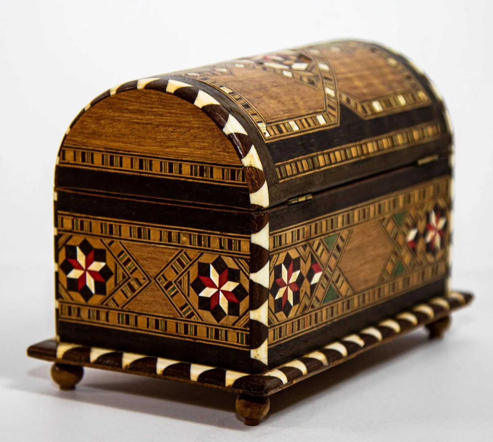 Moorish Spain Arch Top Wood Inaid Marquetry Jewelry Box - 5