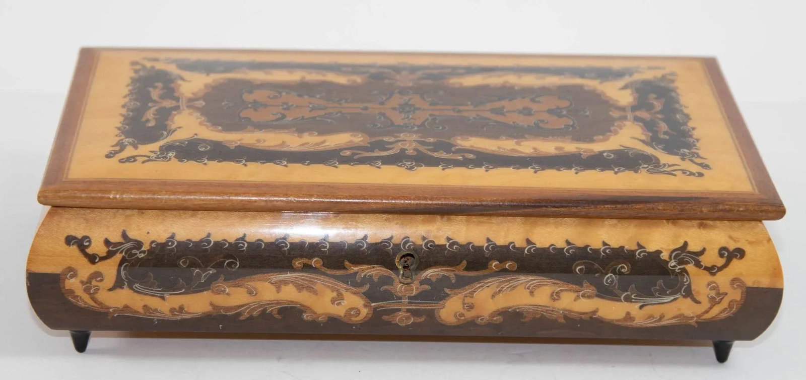 Vintage Footed Wooden Jewelry Music Box Made in Italy - 2