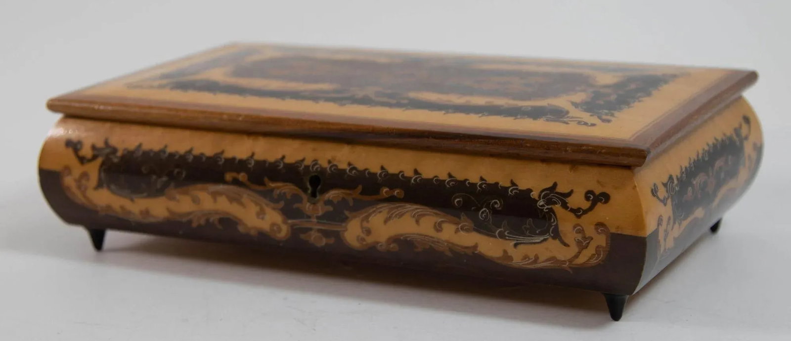 Vintage Footed Wooden Jewelry Music Box Made in Italy - 3