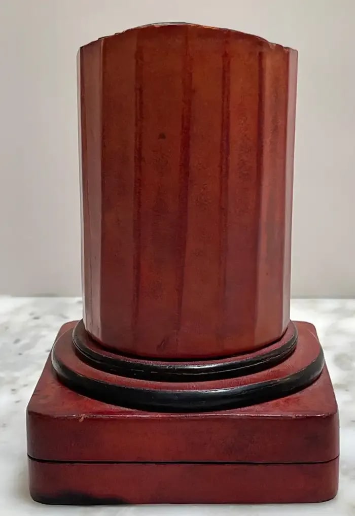 1960s Italian Grand Tour Style Leather & Burlwood Column Motif Pen Stand/Box - 6