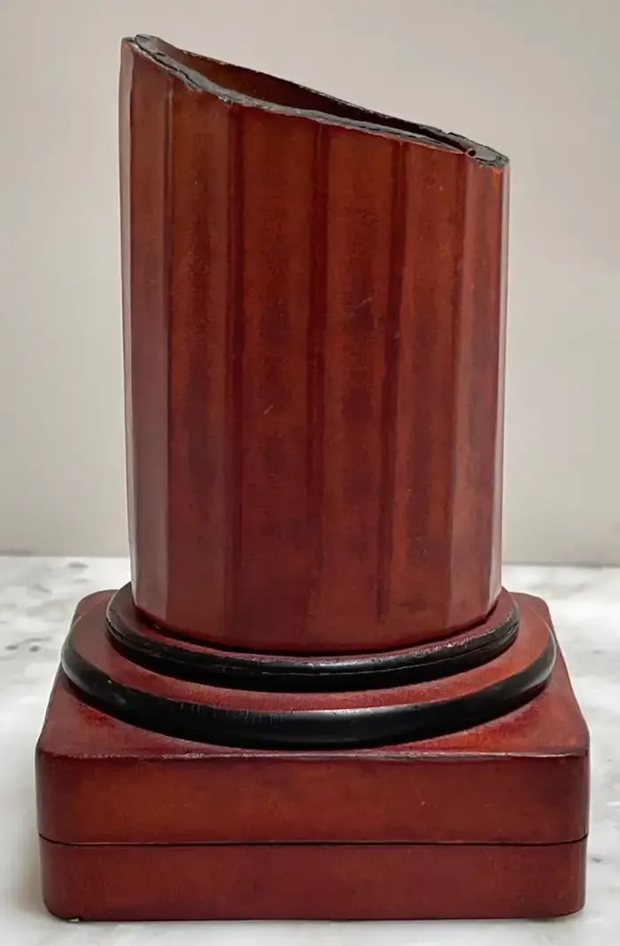 1960s Italian Grand Tour Style Leather & Burlwood Column Motif Pen Stand/Box - 9