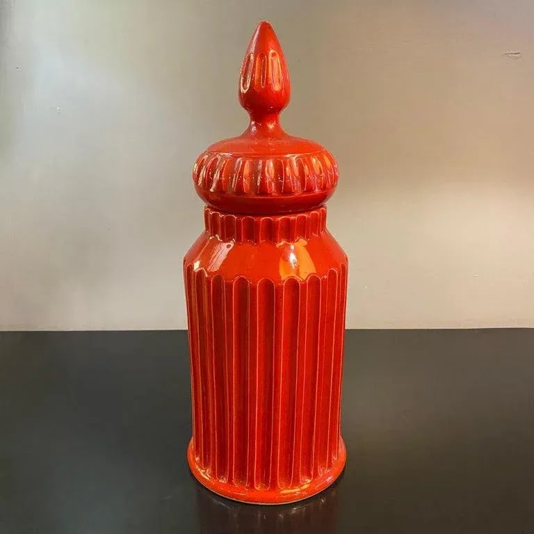 Mid-Century Italian Orange Moorish Art Pottery Jar - 2