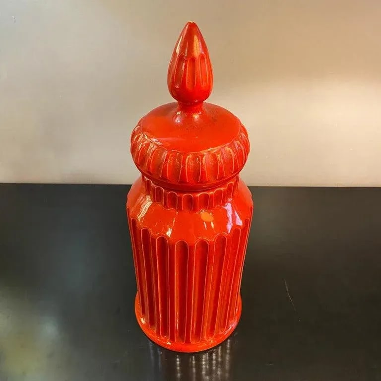 Mid-Century Italian Orange Moorish Art Pottery Jar - 3