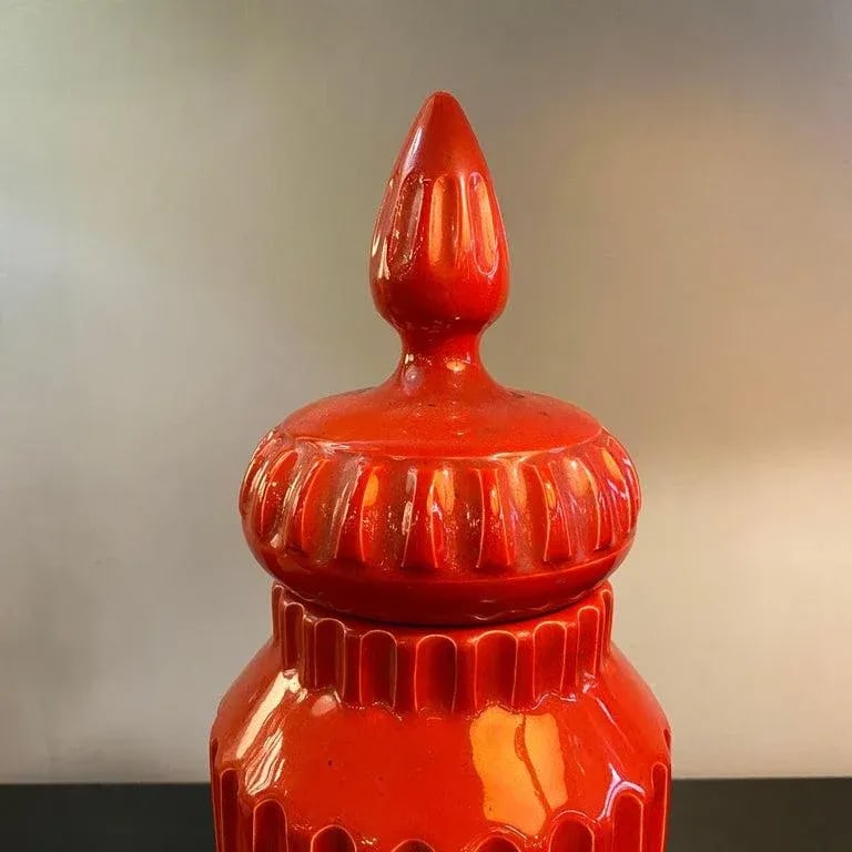Mid-Century Italian Orange Moorish Art Pottery Jar - 4