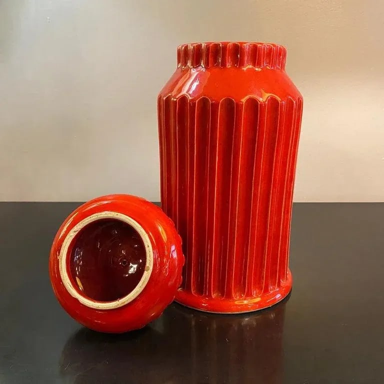 Mid-Century Italian Orange Moorish Art Pottery Jar - 6