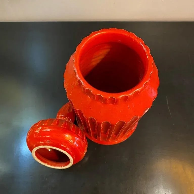 Mid-Century Italian Orange Moorish Art Pottery Jar - 9