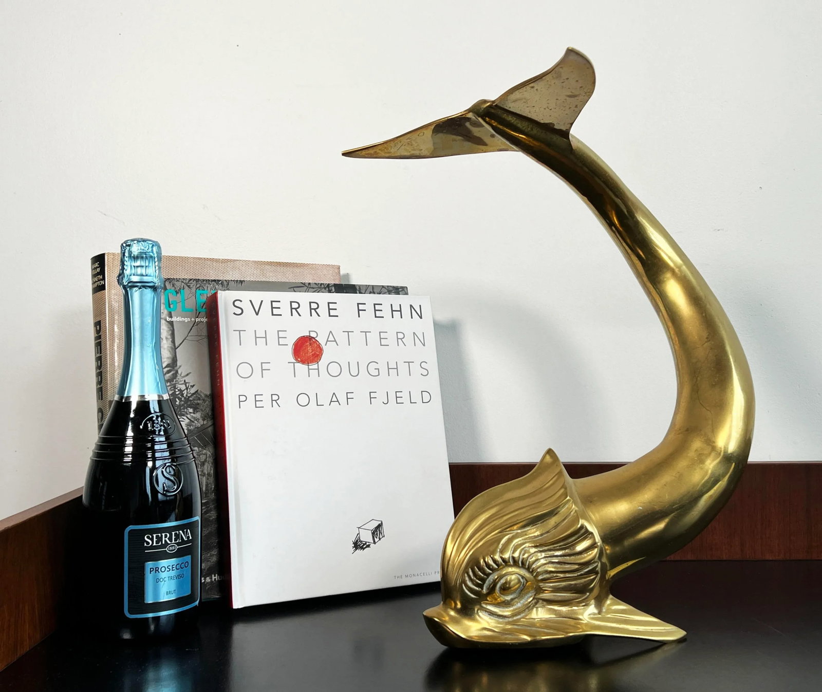 Vintage 16" Tall Brass Asian Dolphin Figural Table Decor - 2
