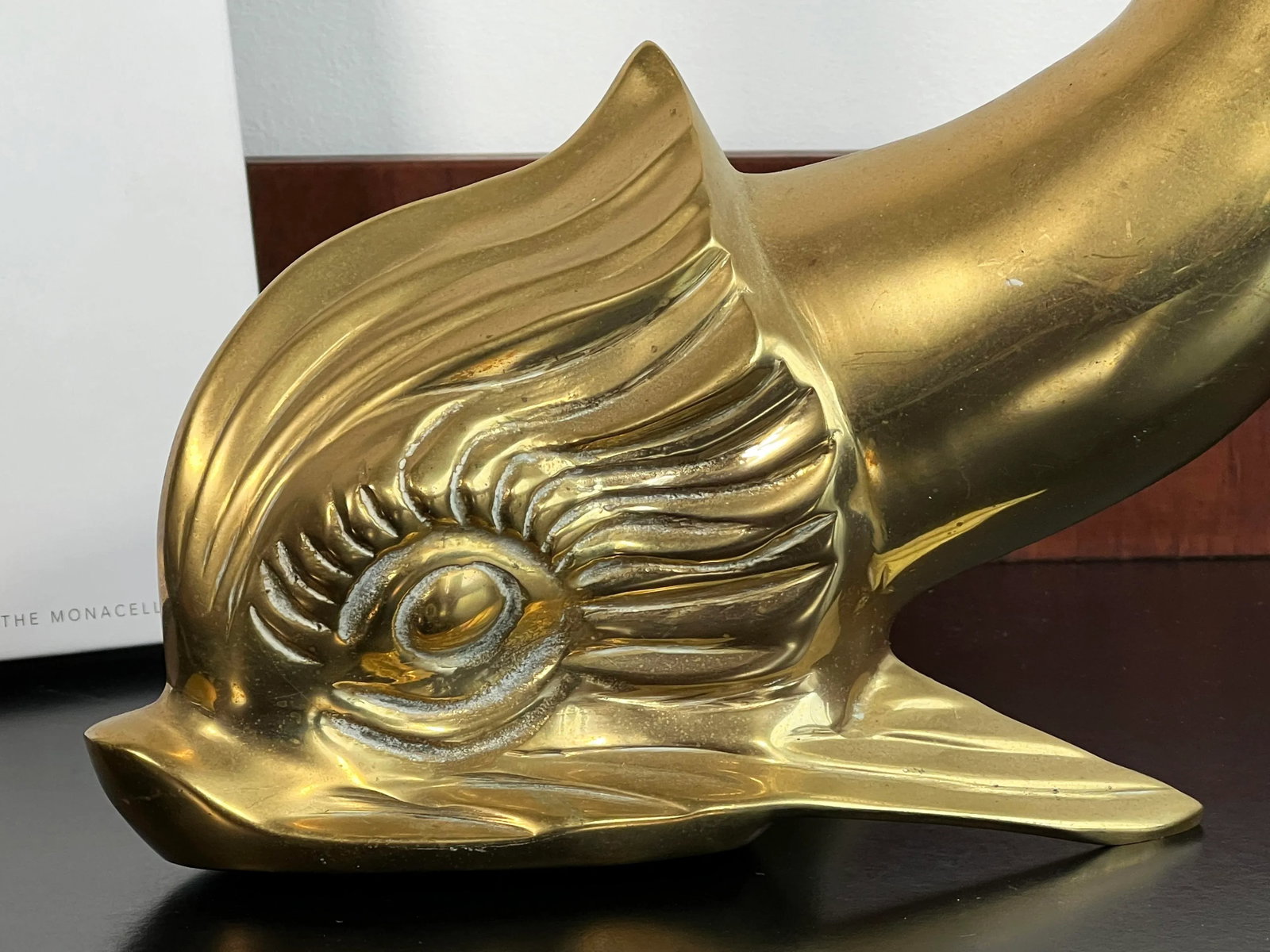 Vintage 16" Tall Brass Asian Dolphin Figural Table Decor - 5