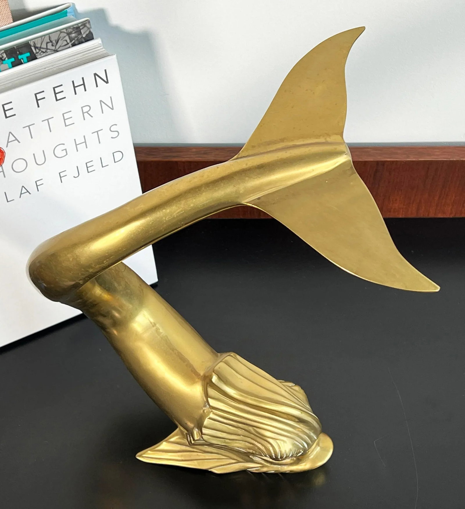 Vintage 16" Tall Brass Asian Dolphin Figural Table Decor - 6