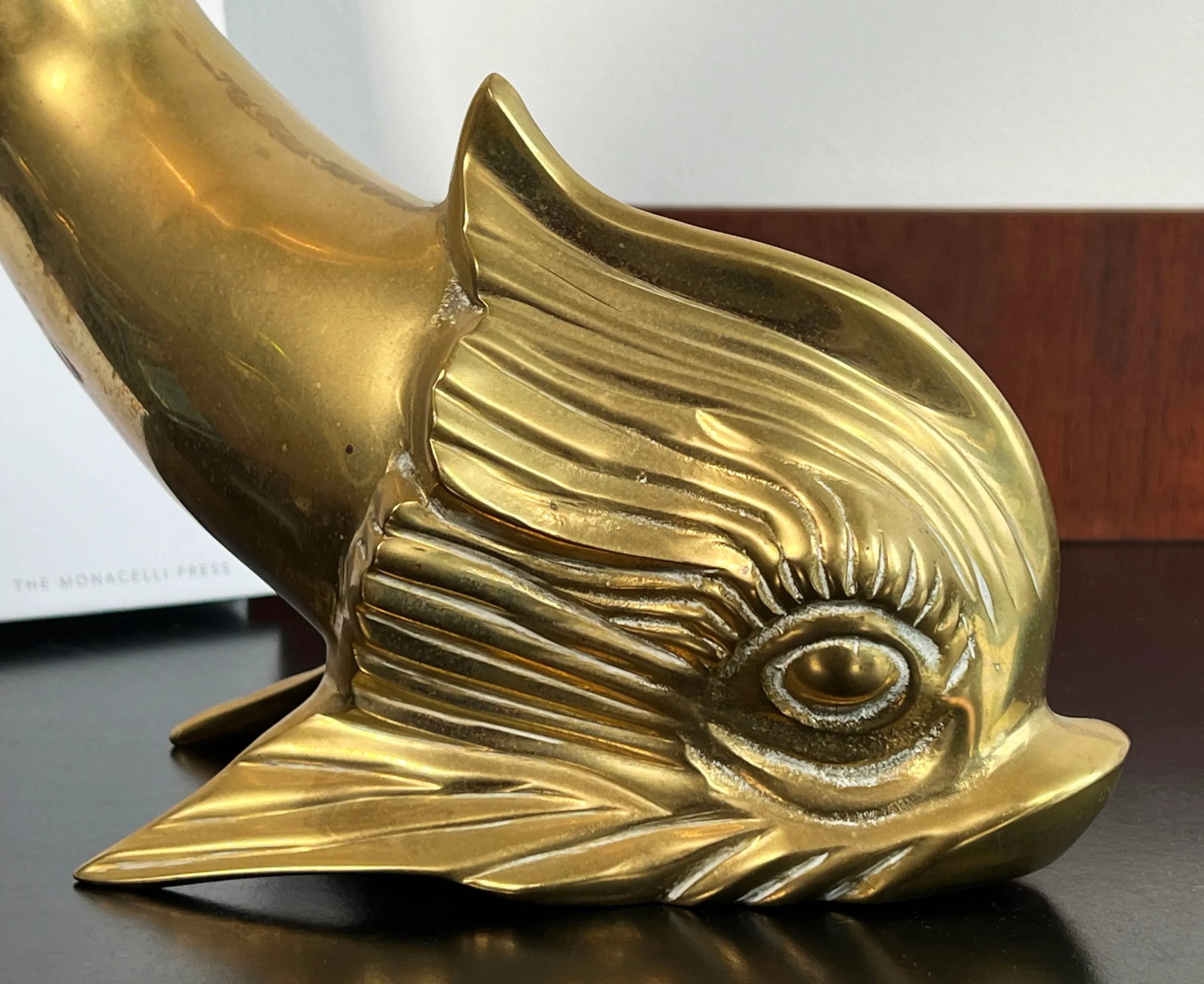 Vintage 16" Tall Brass Asian Dolphin Figural Table Decor - 7