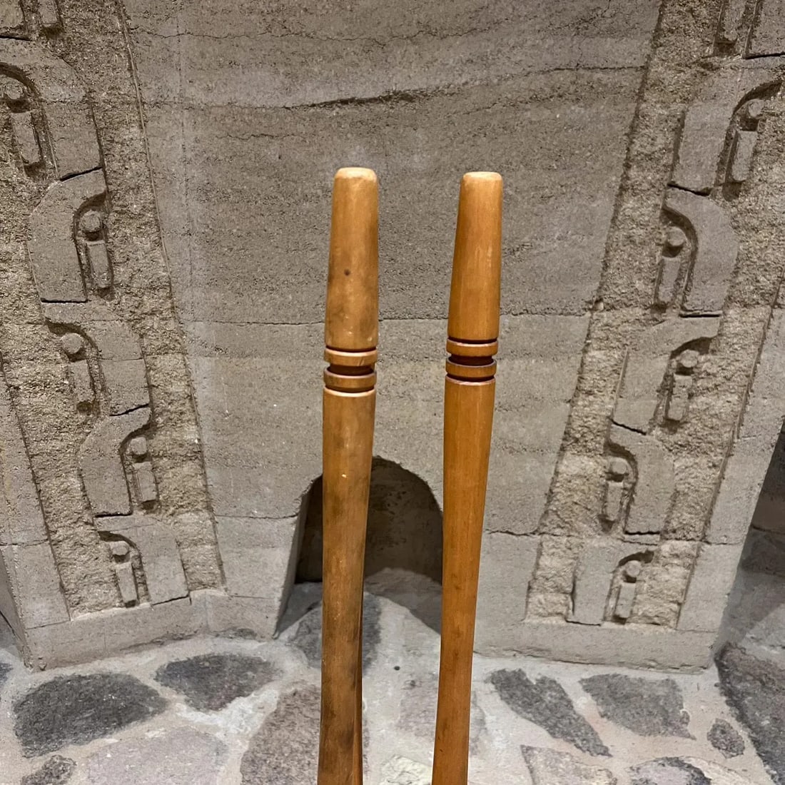 1960s Arthur Umanoff Round Fireplace Tool Set Maple Wood - 2