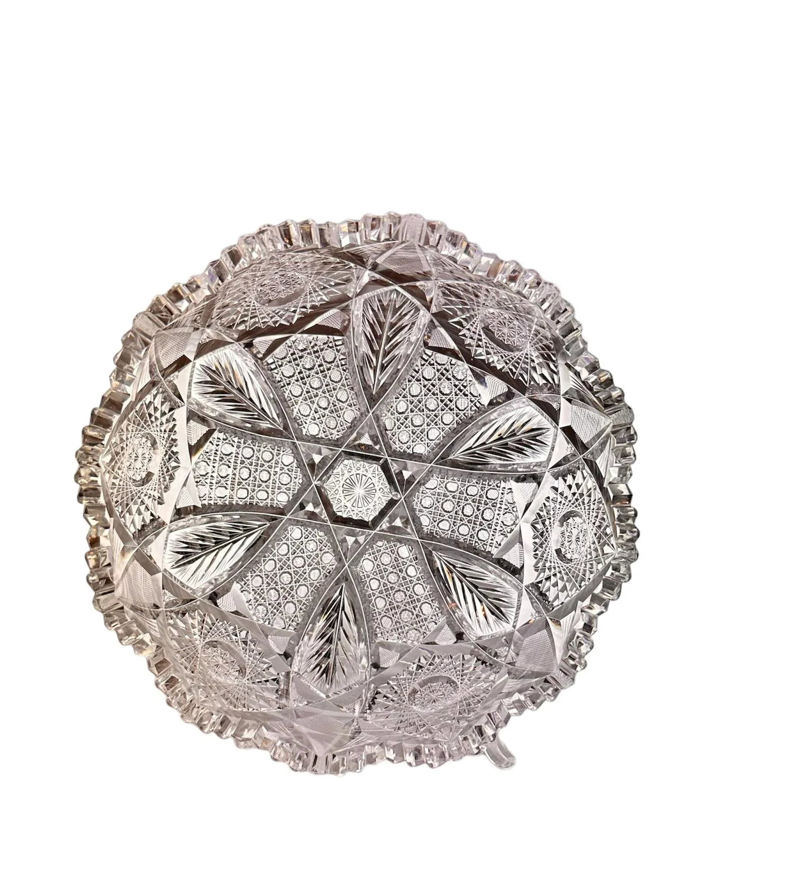 Antique Crystal Glass Serving Bowl American Brilliant Period Shotton Glass Montrose Pattern - 2