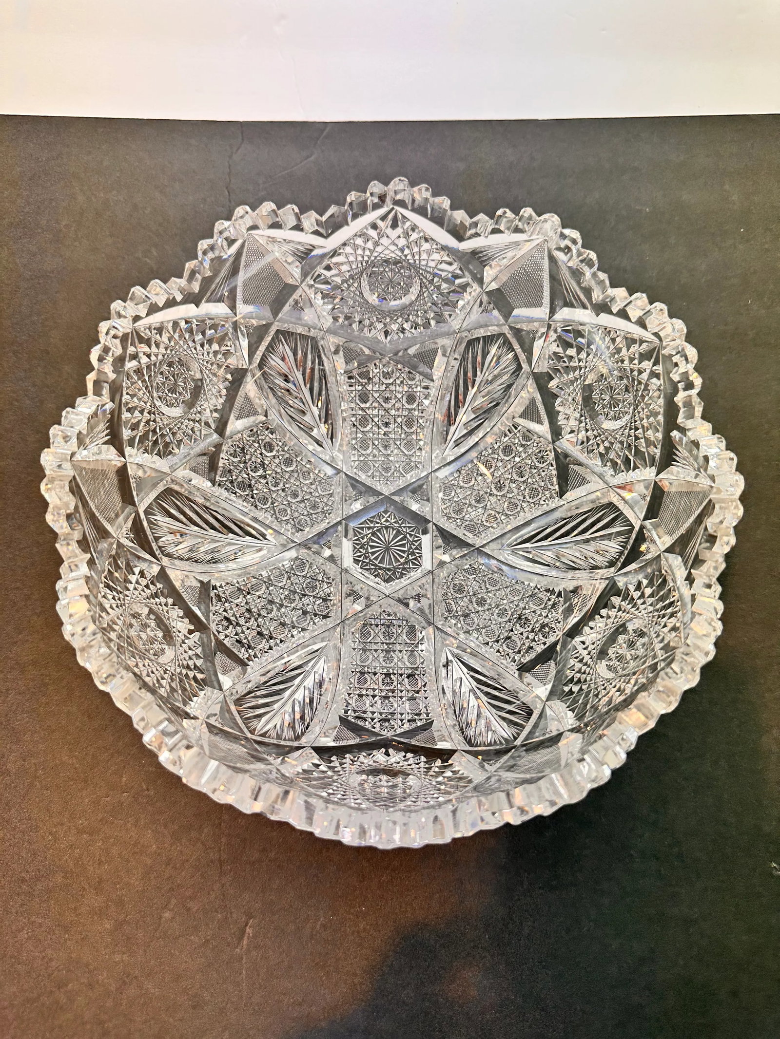 Antique Crystal Glass Serving Bowl American Brilliant Period Shotton Glass Montrose Pattern - 8