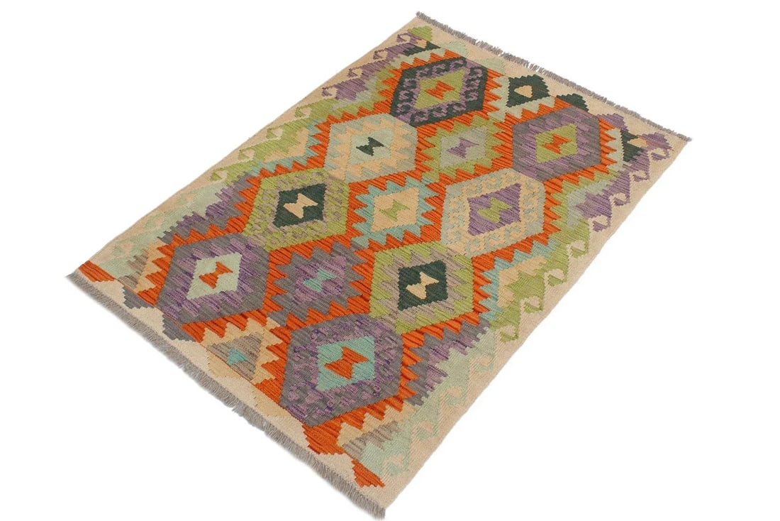 1990s Southwestern Kilim Rust Beige Wool Rug - 2'10" X 4'1" - 2