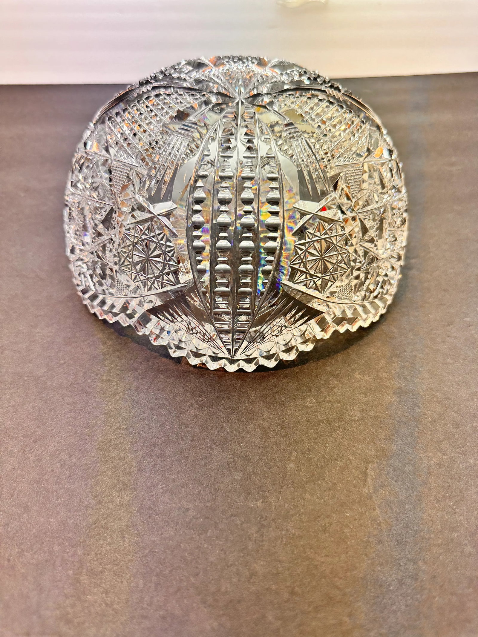 Antique Crystal Glass Serving Bowl American Brilliant Period Bergan Glass Early 20th Century - 2