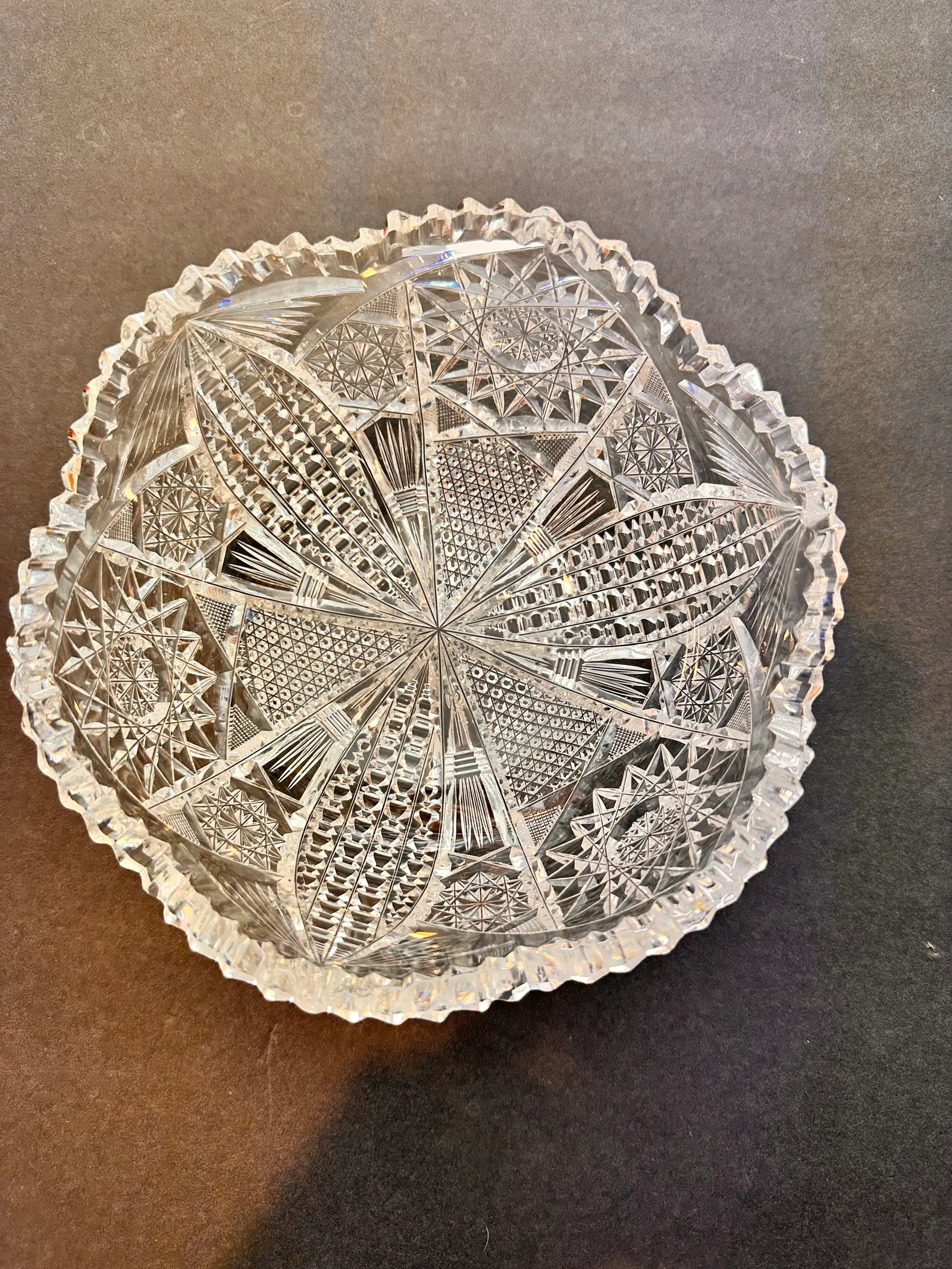 Antique Crystal Glass Serving Bowl American Brilliant Period Bergan Glass Early 20th Century - 3