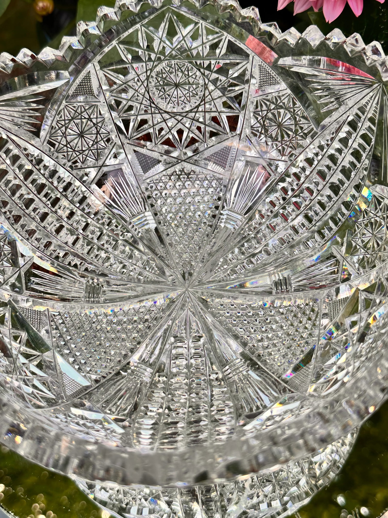 Antique Crystal Glass Serving Bowl American Brilliant Period Bergan Glass Early 20th Century - 4