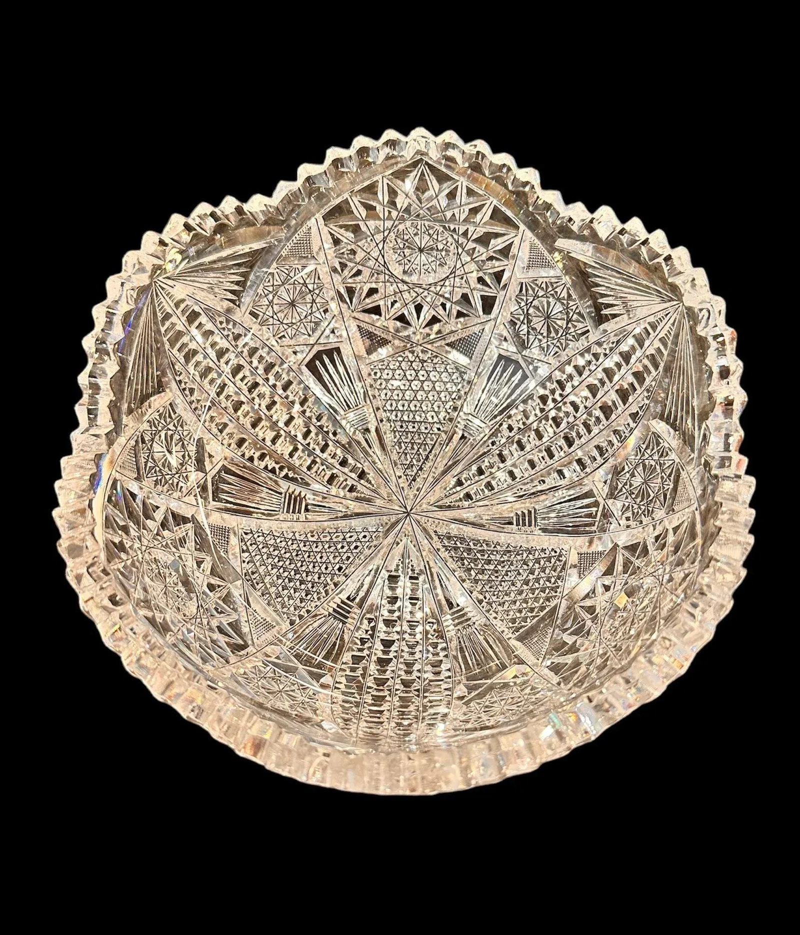 Antique Crystal Glass Serving Bowl American Brilliant Period Bergan Glass Early 20th Century - 7