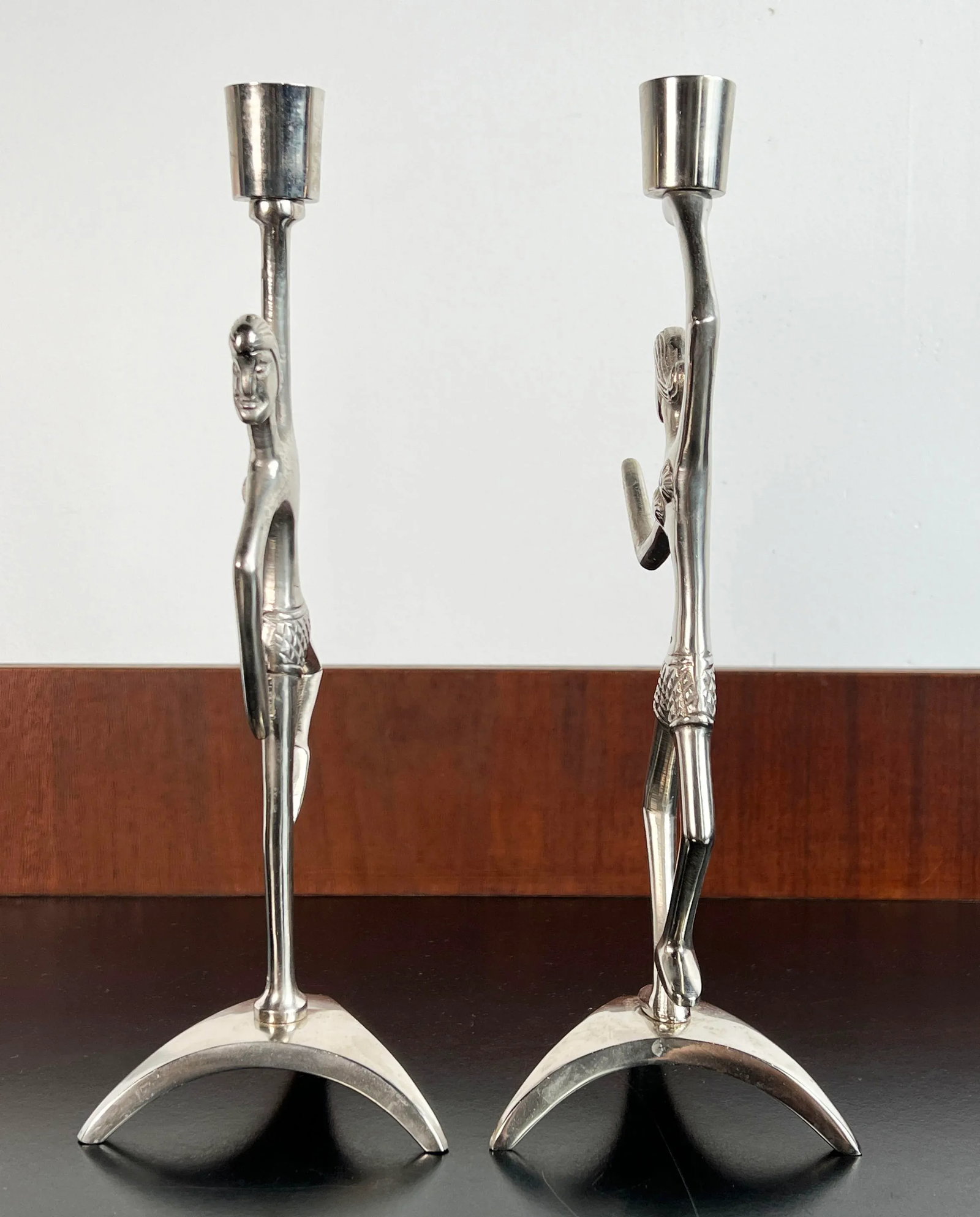 Mid Century Modern Hawaiian Tiki Girl Figural Aluminum Candlesticks - a Pair - 3