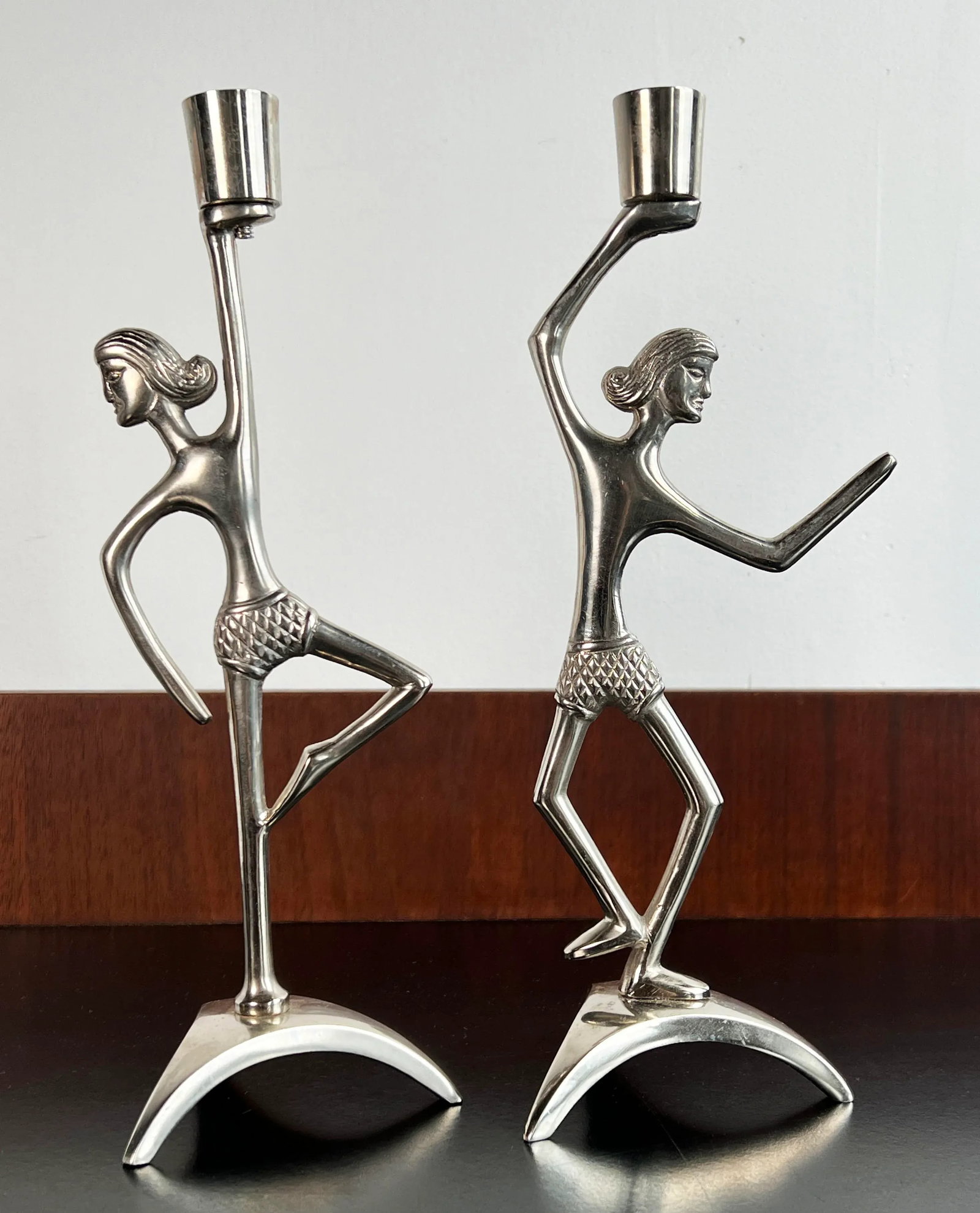 Mid Century Modern Hawaiian Tiki Girl Figural Aluminum Candlesticks - a Pair - 4