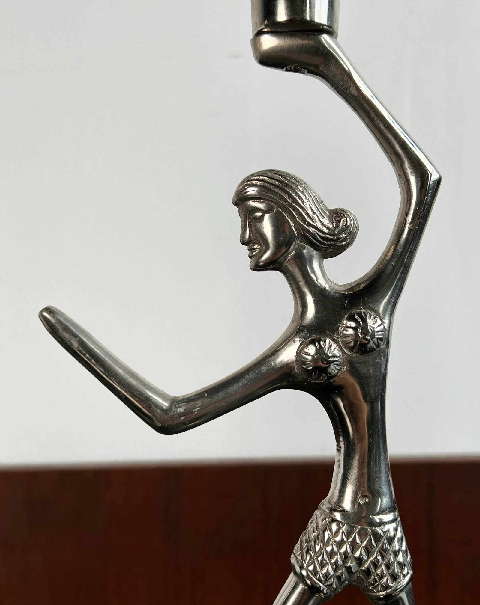 Mid Century Modern Hawaiian Tiki Girl Figural Aluminum Candlesticks - a Pair - 5