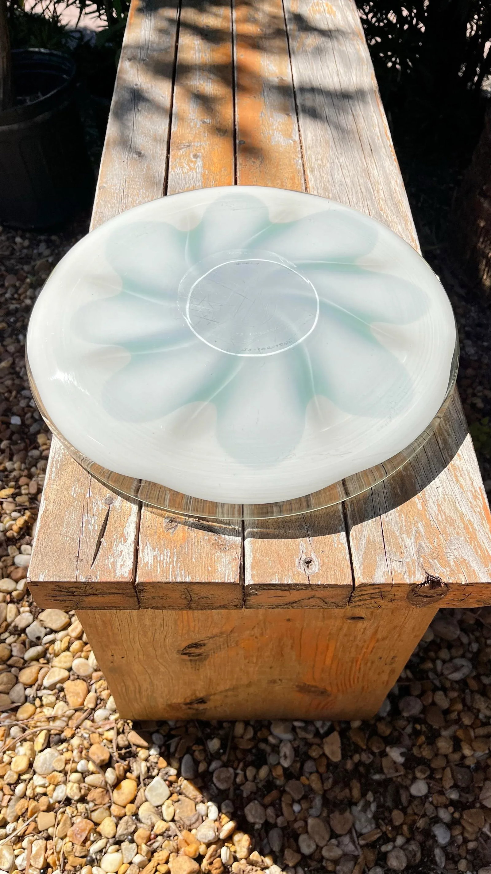 1955 Paul Kedelv for Flygsfors Coquille Milky White and Green Glass Plate - 4