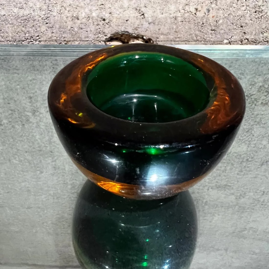 1960s Murano Sommerso Art Glass Votive Candle Holder Green and Amber - 2