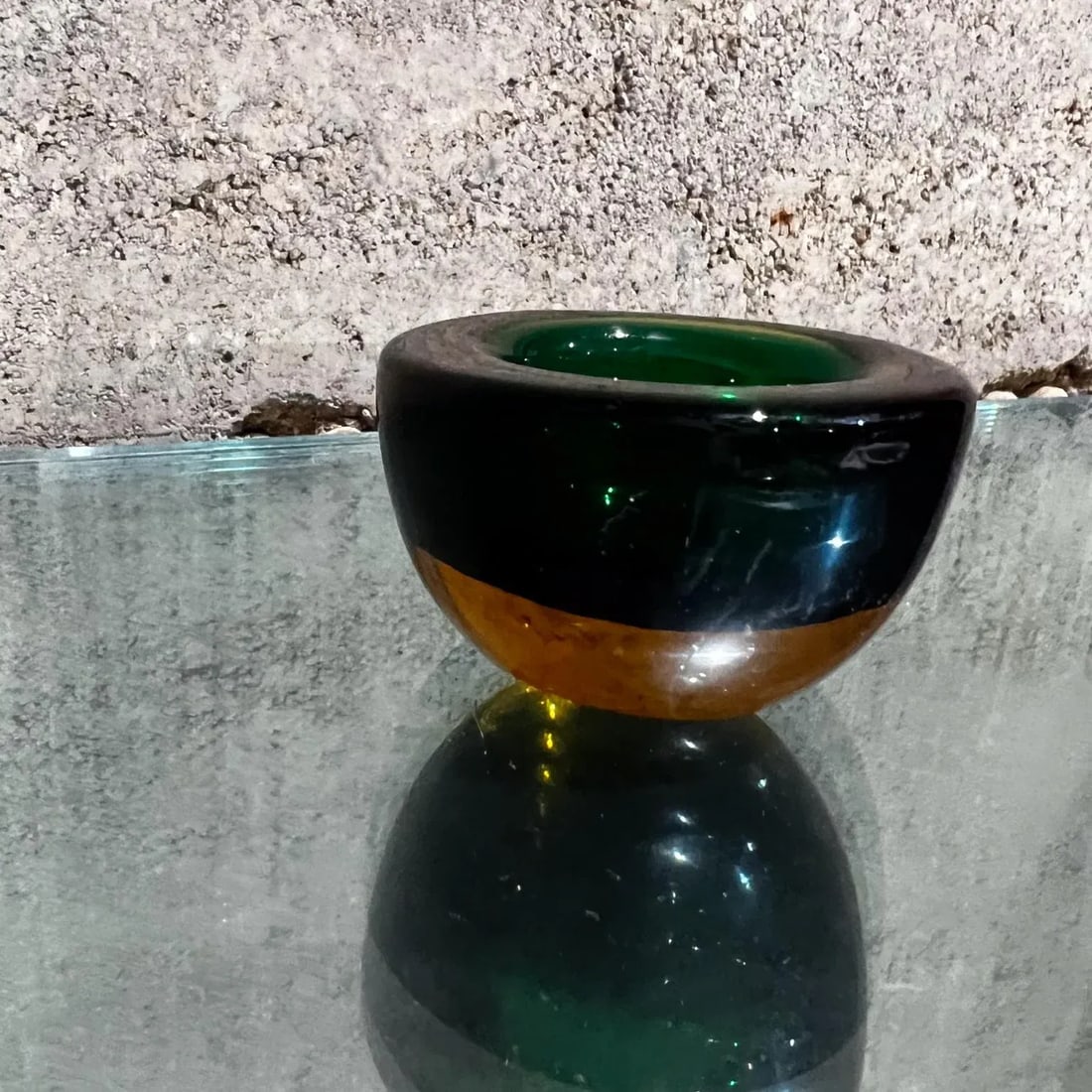 1960s Murano Sommerso Art Glass Votive Candle Holder Green and Amber - 5