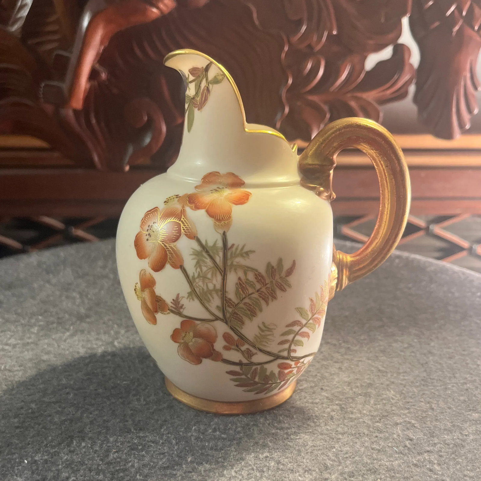 Antique Royal Worcester Blush Ivory Flat Backed Pitcher - 3