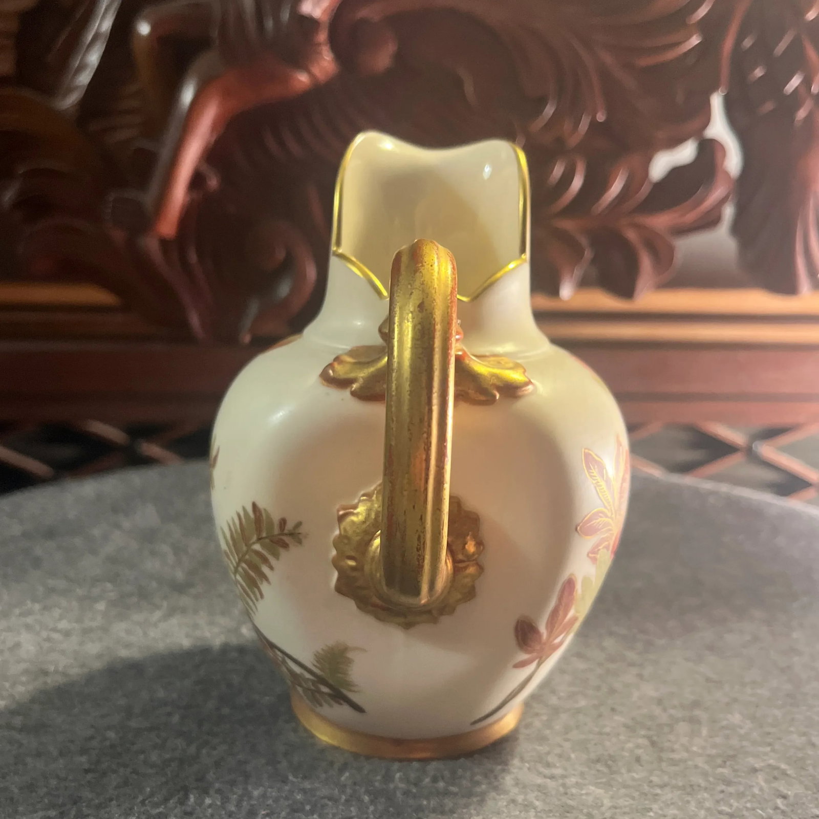 Antique Royal Worcester Blush Ivory Flat Backed Pitcher - 4