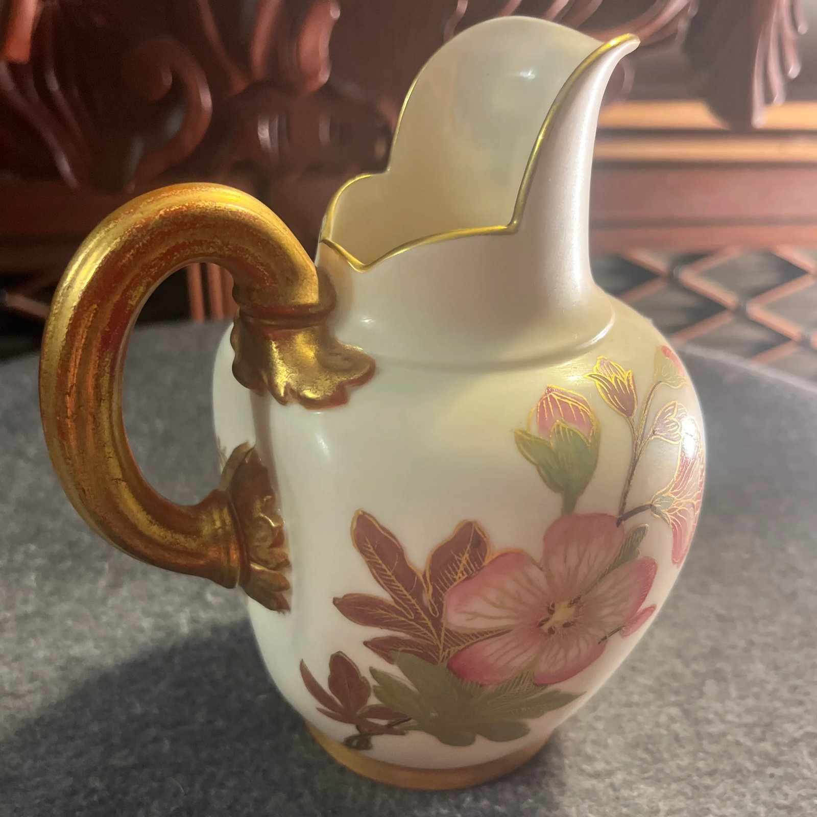 Antique Royal Worcester Blush Ivory Flat Backed Pitcher - 5