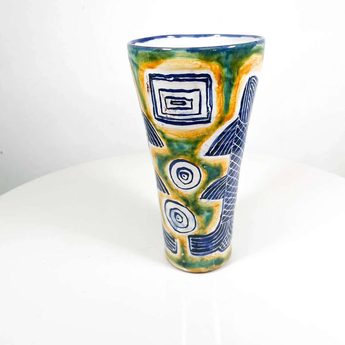 1997 Modern Blue and Green Fish Pottery Ceramic Vase - 5