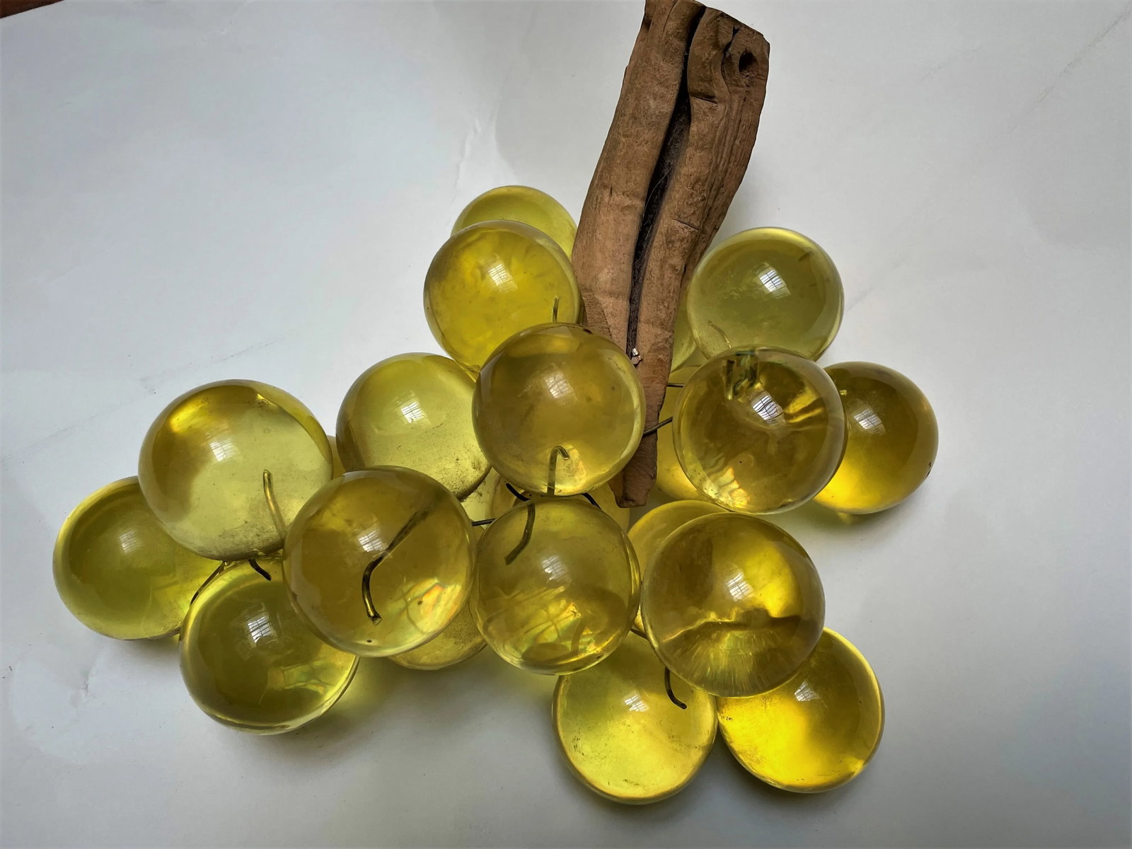 1970s Italian Large Yellow Lucite Grapes Bunch on Driftwood Stem - 2