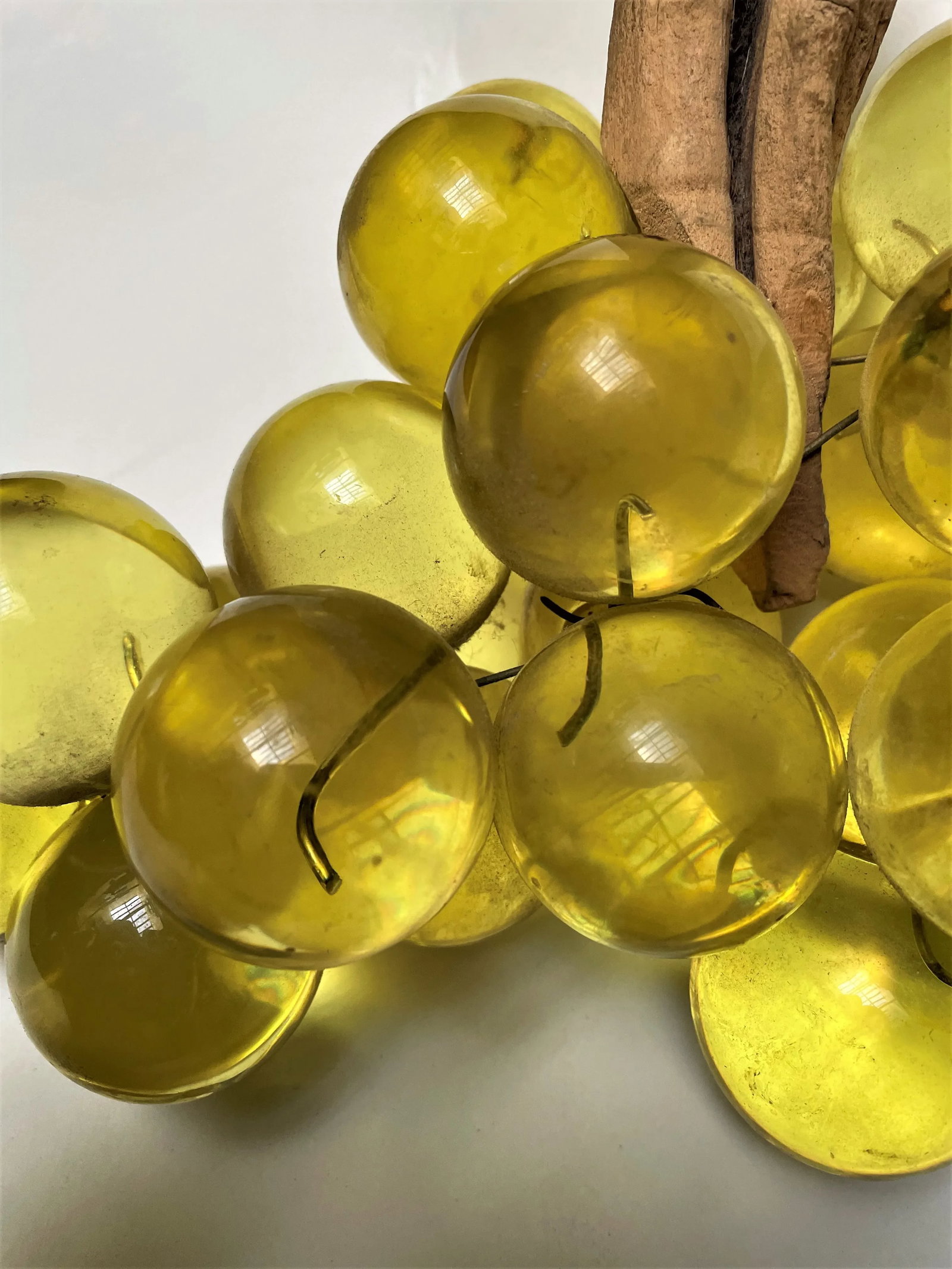 1970s Italian Large Yellow Lucite Grapes Bunch on Driftwood Stem - 4