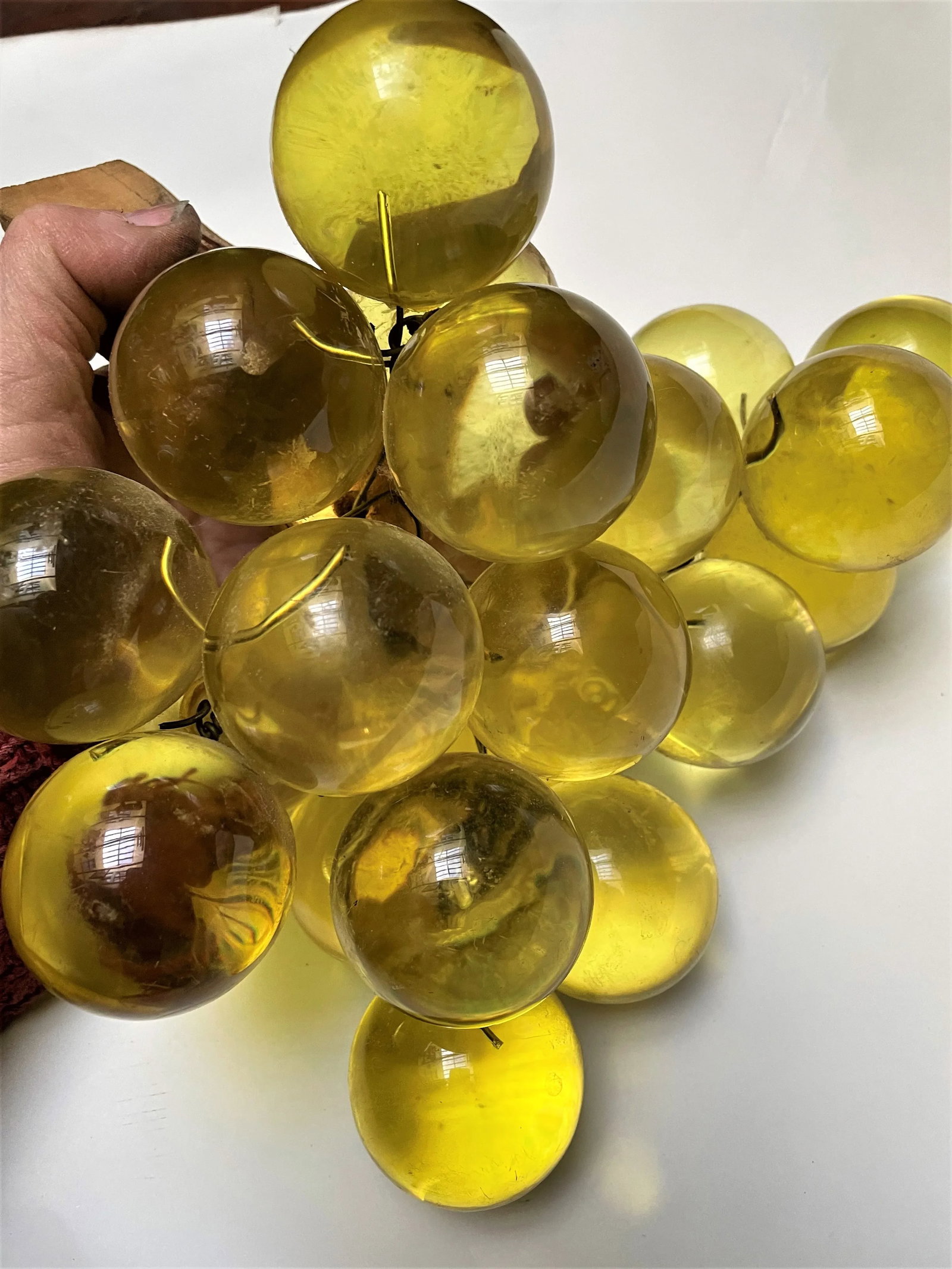 1970s Italian Large Yellow Lucite Grapes Bunch on Driftwood Stem - 5