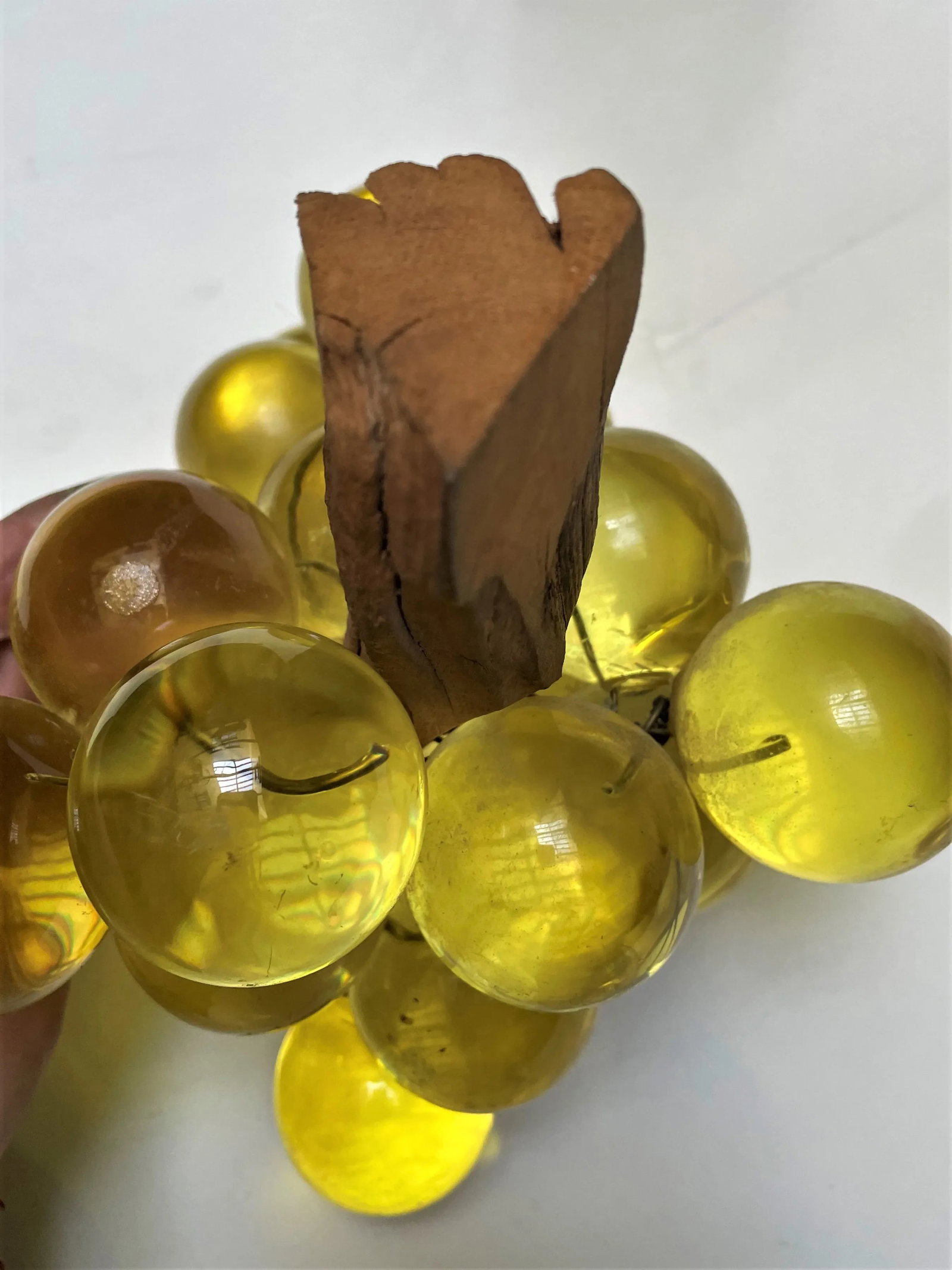 1970s Italian Large Yellow Lucite Grapes Bunch on Driftwood Stem - 6