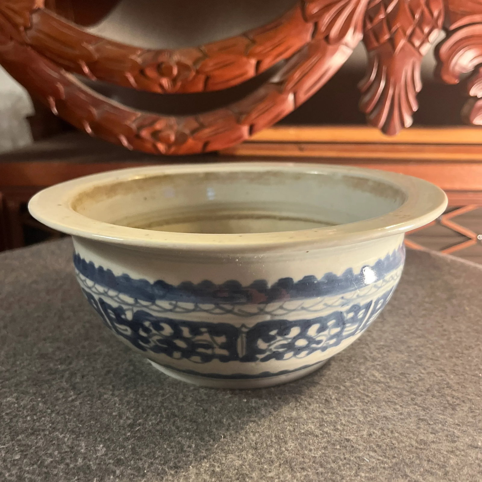 Antique Late 19th Century Chinese Blue & White Porcelain Censer Bowl - 4