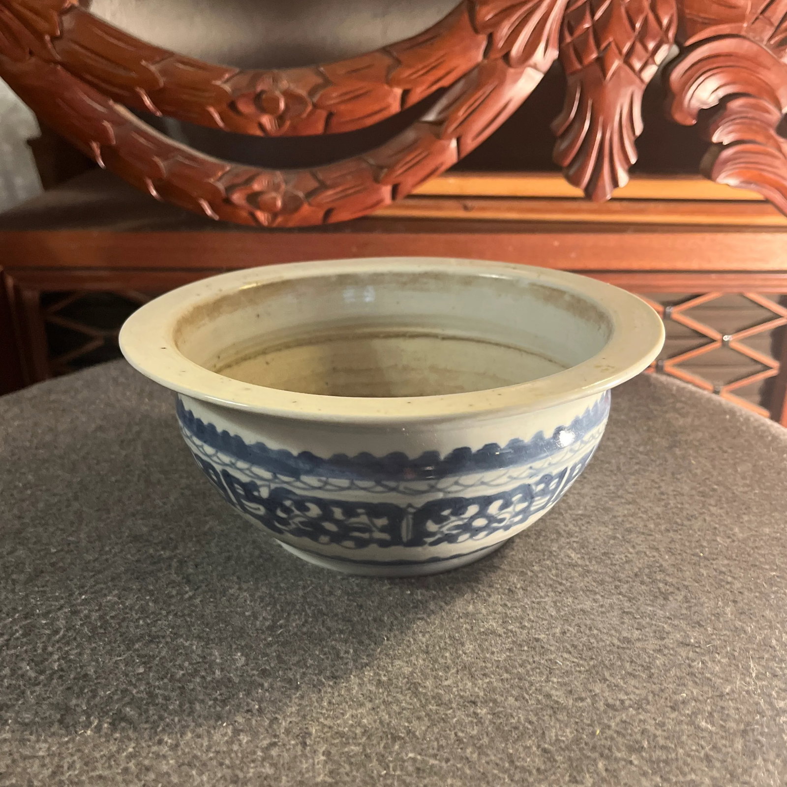 Antique Late 19th Century Chinese Blue & White Porcelain Censer Bowl - 6