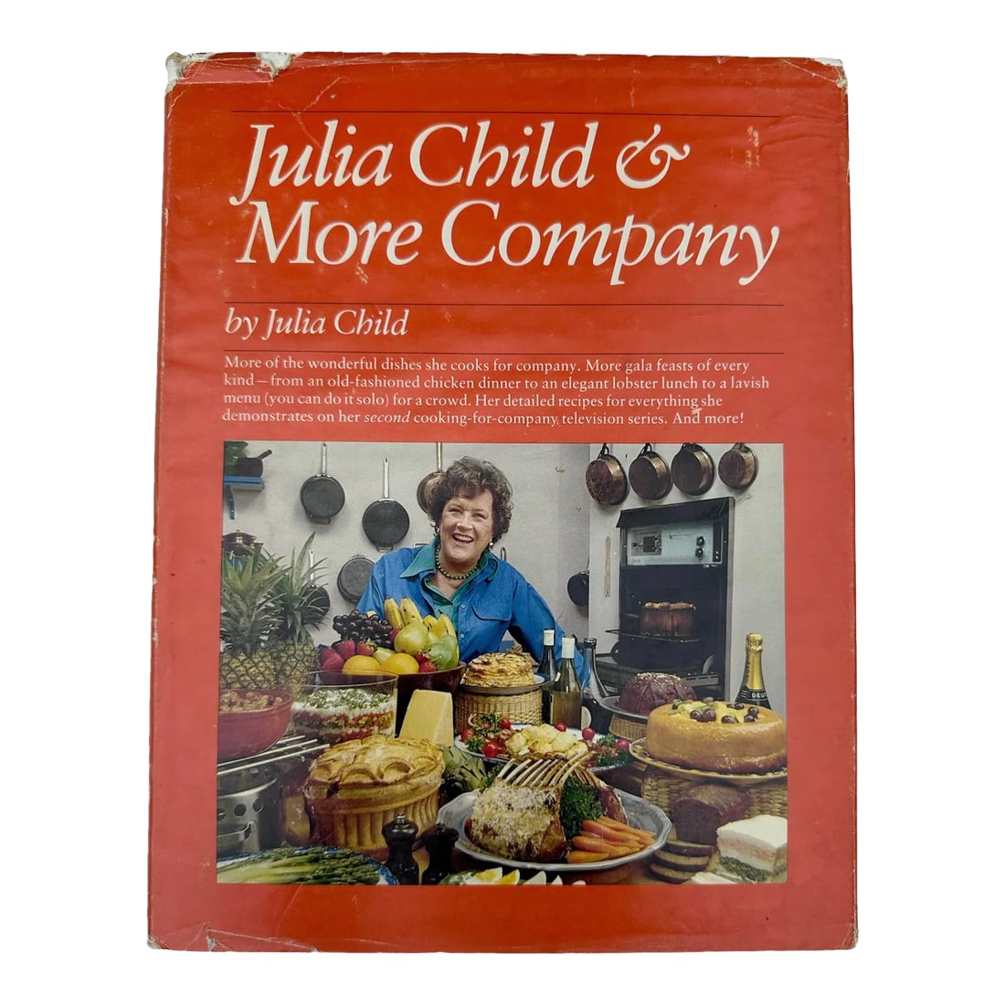 1979 Julia Child and More Company by Julia Child First Edition Hardcover: Offering a vintage hard cover Julia Child & More Company cookbook by Julia Child, Alfred A. Knopf, New York, 1979. First Edition. Wonderful photos of Julia Child. Fair condition of the paper dust