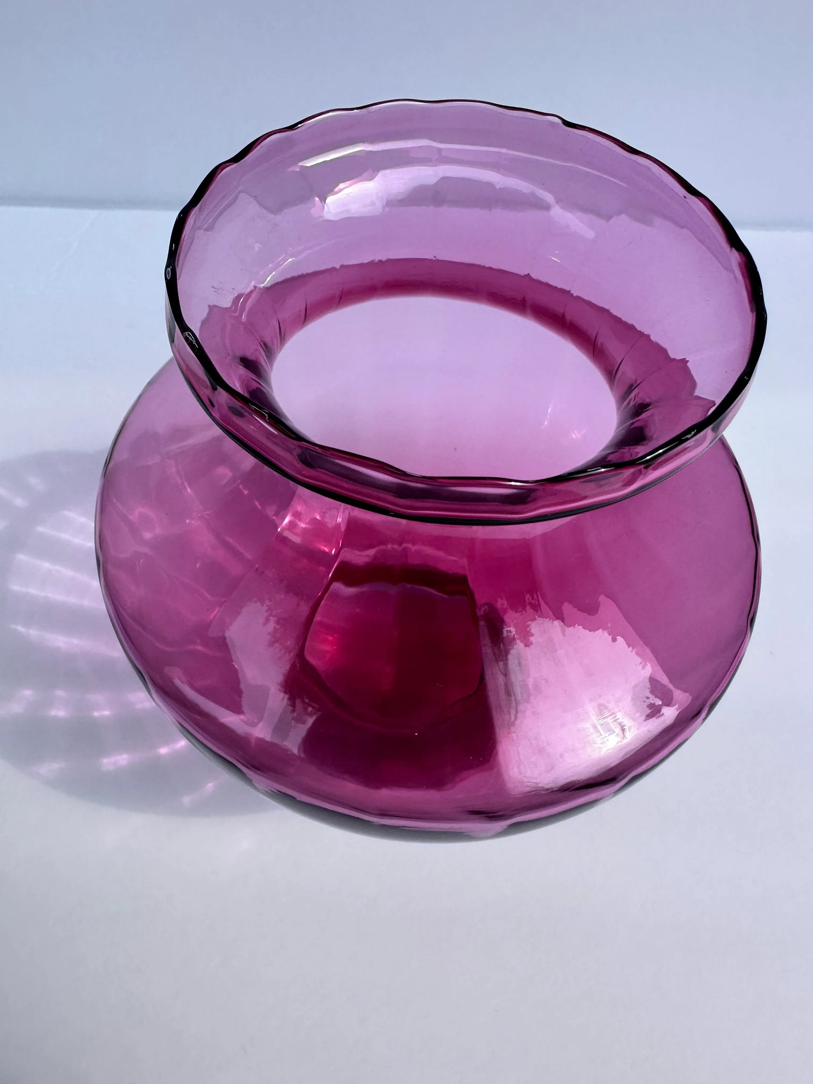 Cranberry Red Optic Art Glass Flower Vase Vintage Mid 20th Century by Pilgrim - 2
